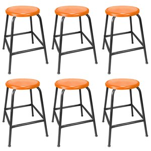 Kit 6 Bancos Banqueta Bar Empilhavel de Metal 55cm de para Cozinha Assento Plástico Laranja