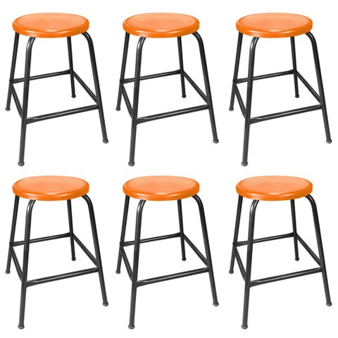 Kit 6 Bancos Banqueta Bar Empilhavel de Metal 55cm de para Cozinha Assento Plástico Laranja