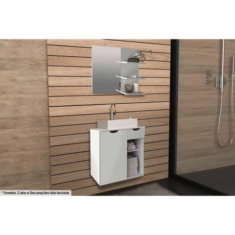 Kit de Banheiro Armário Bn3608 e Balcão Suspenso Bn3605 Pia 60cm Branco Tecno Mobili