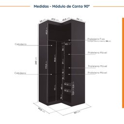 Guarda Roupa Modulado de Canto 3 Peças 4 Portas e Escrivaninha Hera CabeCasa MadeiraMadeira - 11