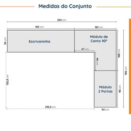 Guarda Roupa Modulado de Canto 3 Peças 4 Portas e Escrivaninha Hera CabeCasa MadeiraMadeira - 4