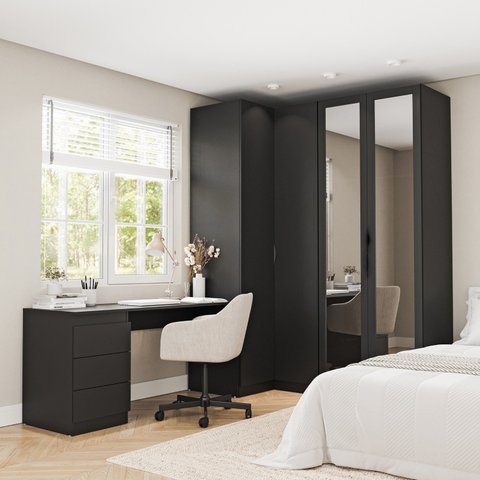 Guarda Roupa Modulado de Canto 3 Peças 4 Portas e Escrivaninha Hera CabeCasa MadeiraOriginals