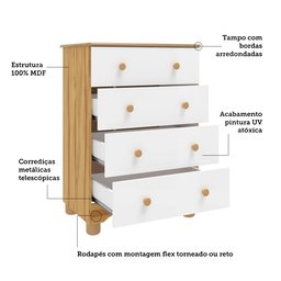 Cômoda Infantil 4 Gavetas 100% MDF Mimo Espresso Móveis - 4