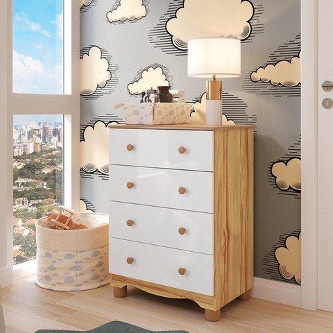 Cômoda Bebê 4 Gavetas 100% MDF Mimo Espresso Móveis Amêndoa/Branco Brilho