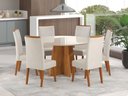 Ver imagem 1 de Mesa de Jantar Redonda Vitara com 6 Cadeiras Madeira Maciça Vegas Yescasa Bege/Mel/Marfim/Off White