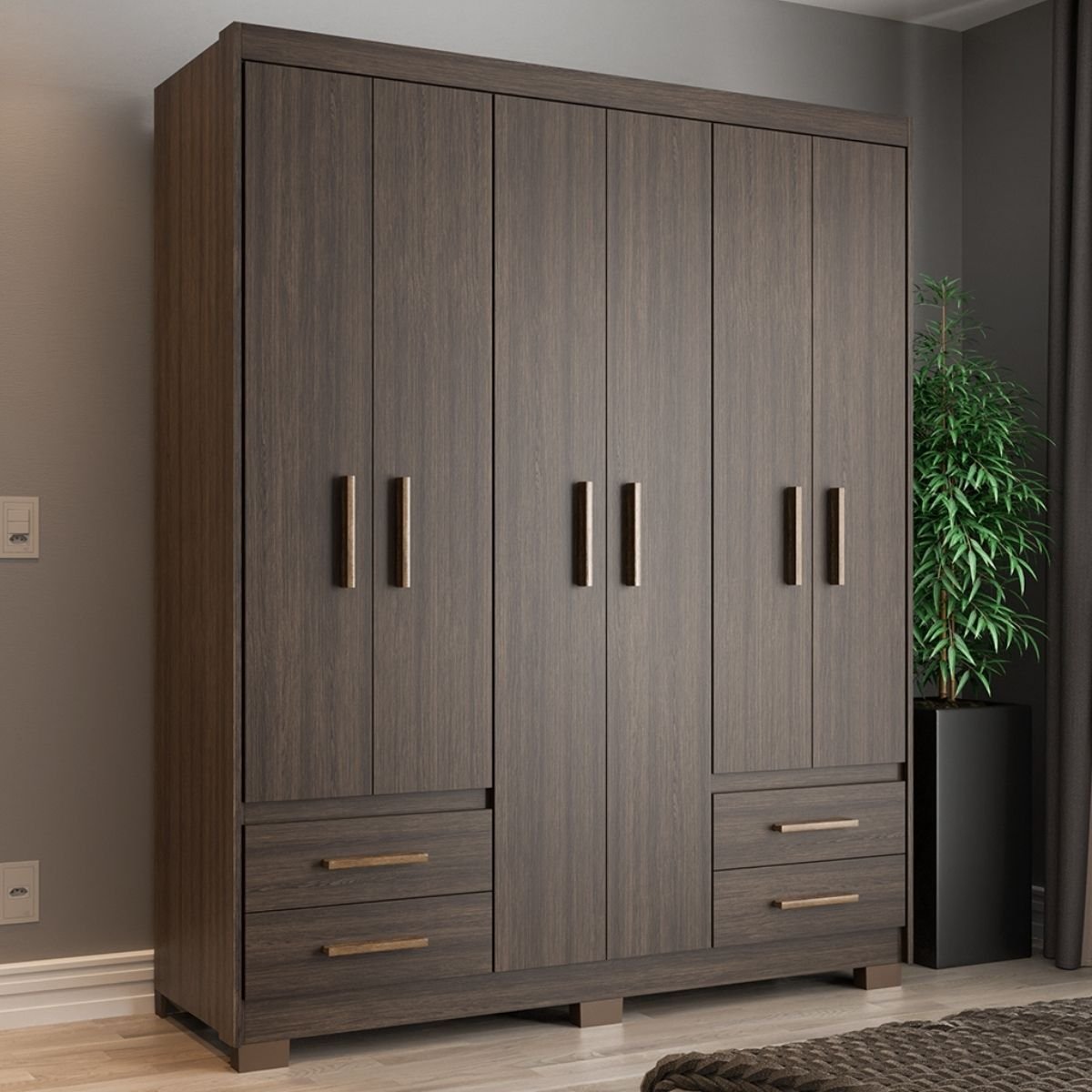 Guarda-Roupa Casal 6 Portas 4 Gavetas Primacy Marrom/Capuccino