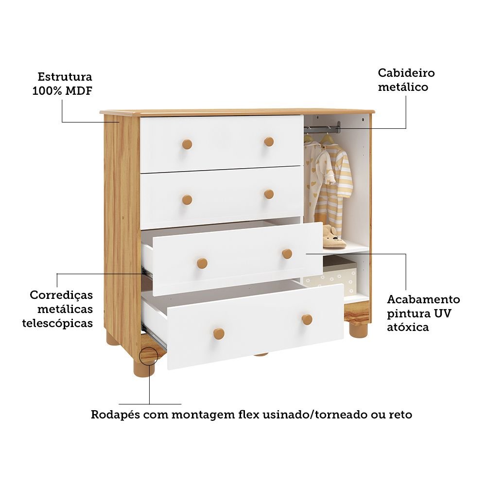 Cômoda Infantil 1 Porta 4 Gavetas 100% MDF Mimo Espresso Móveis - 5
