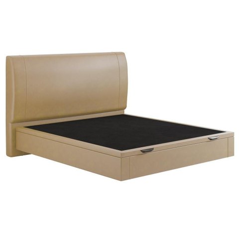 Cama Queen Baú Flutuante com Cabeceira 160cm Spazio S04 Couríssimo Bege - Lyam Decor