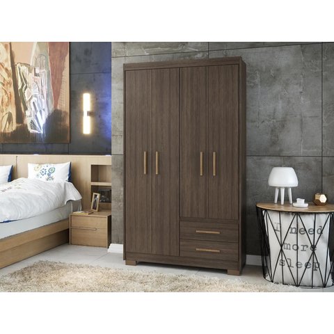 Guarda Roupa Casal 4 Portas 2 Gavetas Primacy Marrom/Capuccino Wood