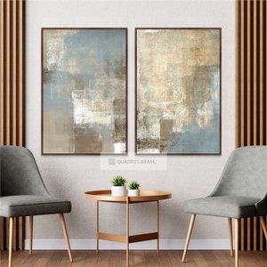 Quadro Abstrato Duo em Arte Moderna Elegante Bege com Cinza