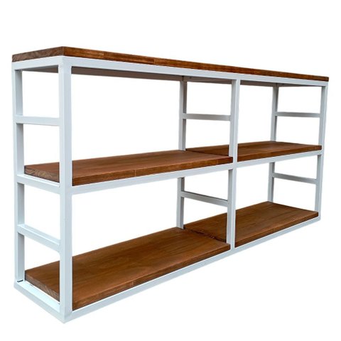 Nicho para Parede / Estante para Livros - Modelo Industrial Ferro em Branco e Prateleiras Cor Imbuia
