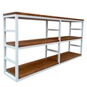 Ver imagem 1 de Nicho para Parede / Estante para Livros - Modelo Industrial Ferro em Branco e Prateleiras Cor Imbuia