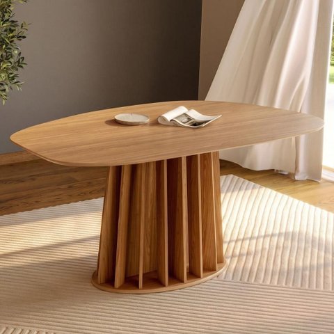 Mesa de Jantar Orgânica 160cm com Base Ripada 100% MDF Dalla Costa Cor:Freijó