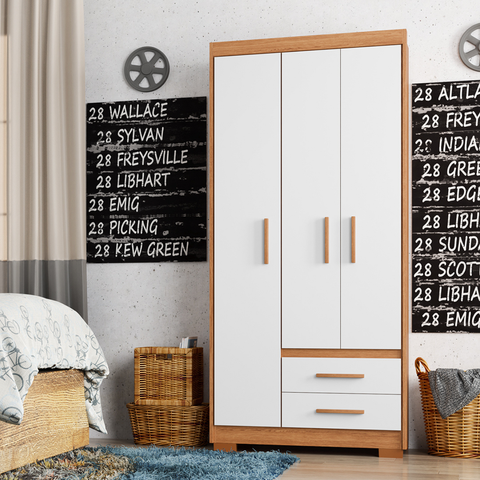 Guarda-Roupa Casal 3 Portas 2 Gavetas Primacy Branco/Freijó Wood/Off-White