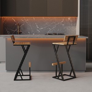 Conjunto 2 Banqueta Z Bistrô Alta 95cm - Madeira Maciça e Aço Carbono Design Industria - Madeiled