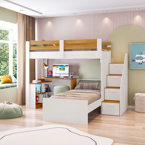 Beliche Star Office Infantil/ Juvenil Multifuncional com Escrivaninha Casatema MadeiraOriginals