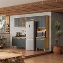 Ver imagem 1 de Cozinha Compacta Modulada 4 Peças 11 Portas 1 Gaveta Vidro Reflecta Fit Cinza/Freijo/Chumbo