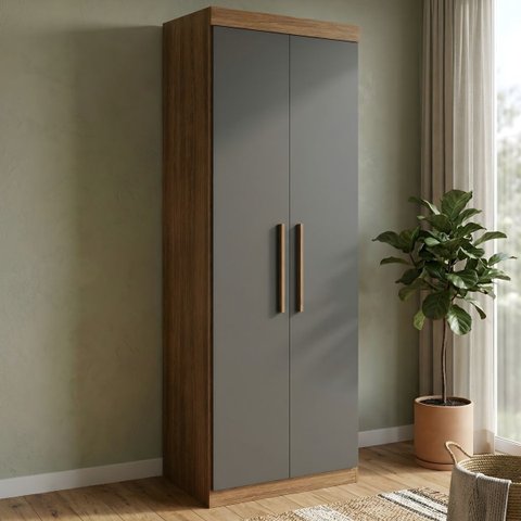 Guarda Roupa Modular 2 Portas 2 Gavetas Gênova Plus Marrom/Ipê Wood/Grafite