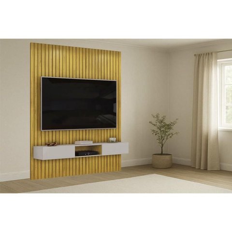 Rack Bancada C/ Painel P/ Tv Trento 183x240cm Cedro/bali - Dj Móveis