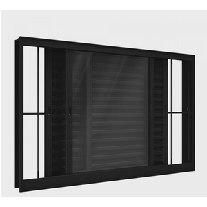 Veneziana 3 Folhas de Correr com Grade Alumínio Preto 100x200 Linha 25