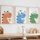 Ver imagem 1 de Kit 3 Quadros Decorativos Infantil - Dino e Amigos NO2 - 30x40 - Moldura Madeira