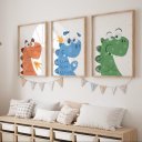 Ver imagem 2 de Kit 3 Quadros Decorativos Infantil - Dino e Amigos NO2 - 30x40 - Moldura Madeira