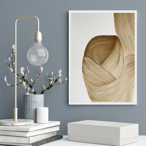 Quadro Decorativo Abstrato Onda Bege 24x18cm - com Vidro:madeira Preta