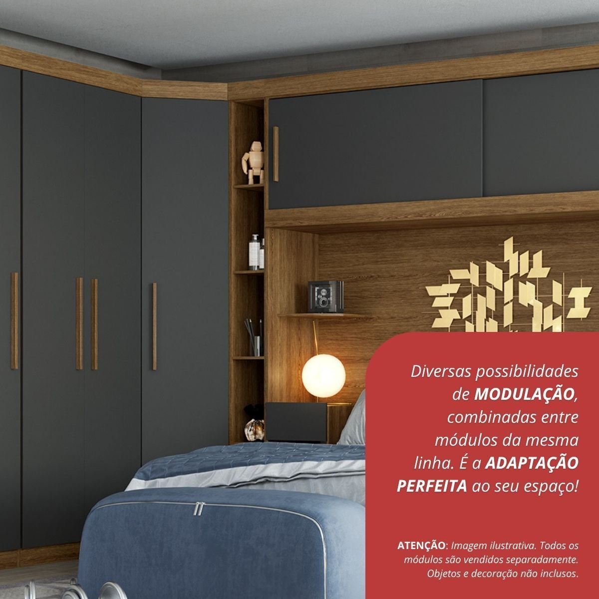 Guarda Roupa Modular Canto 1 Porta Gênova Plus Marrom/Ipê Wood