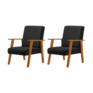 Kit 2 Poltronas Decorativas para Sala de Estar Juliana Veludo Preto Base Madeira Maciça