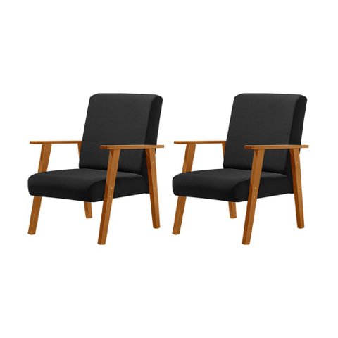 Kit 2 Poltronas Decorativas para Sala de Estar Juliana Veludo Preto Base Madeira Maciça