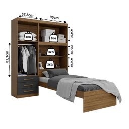 Guarda-roupa Solteiro com Cama Solteiro 4 Portas 3 Gavetas Advantage - 3