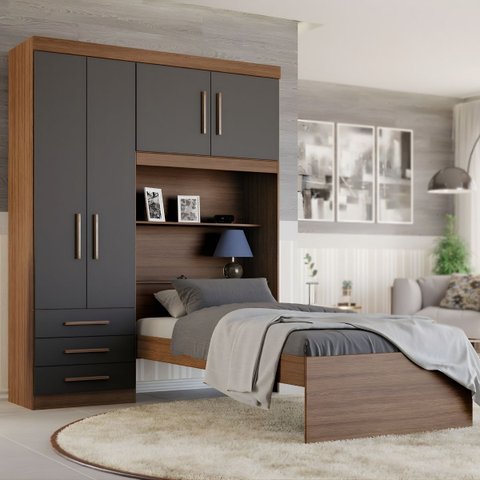 Guarda-roupa Solteiro com Cama Solteiro 4 Portas 3 Gavetas Advantage