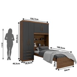 Guarda-roupa Solteiro com Cama Solteiro 4 Portas 3 Gavetas Advantage - 4