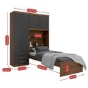 Ver imagem 3 de Guarda-Roupa Solteiro com Cama Solteiro 4 Portas 3 Gavetas Advantage Marrom/Ipê Wood/Grafite