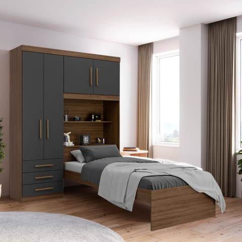 Guarda-roupa Solteiro com Cama Solteiro 4 Portas 3 Gavetas Advantage