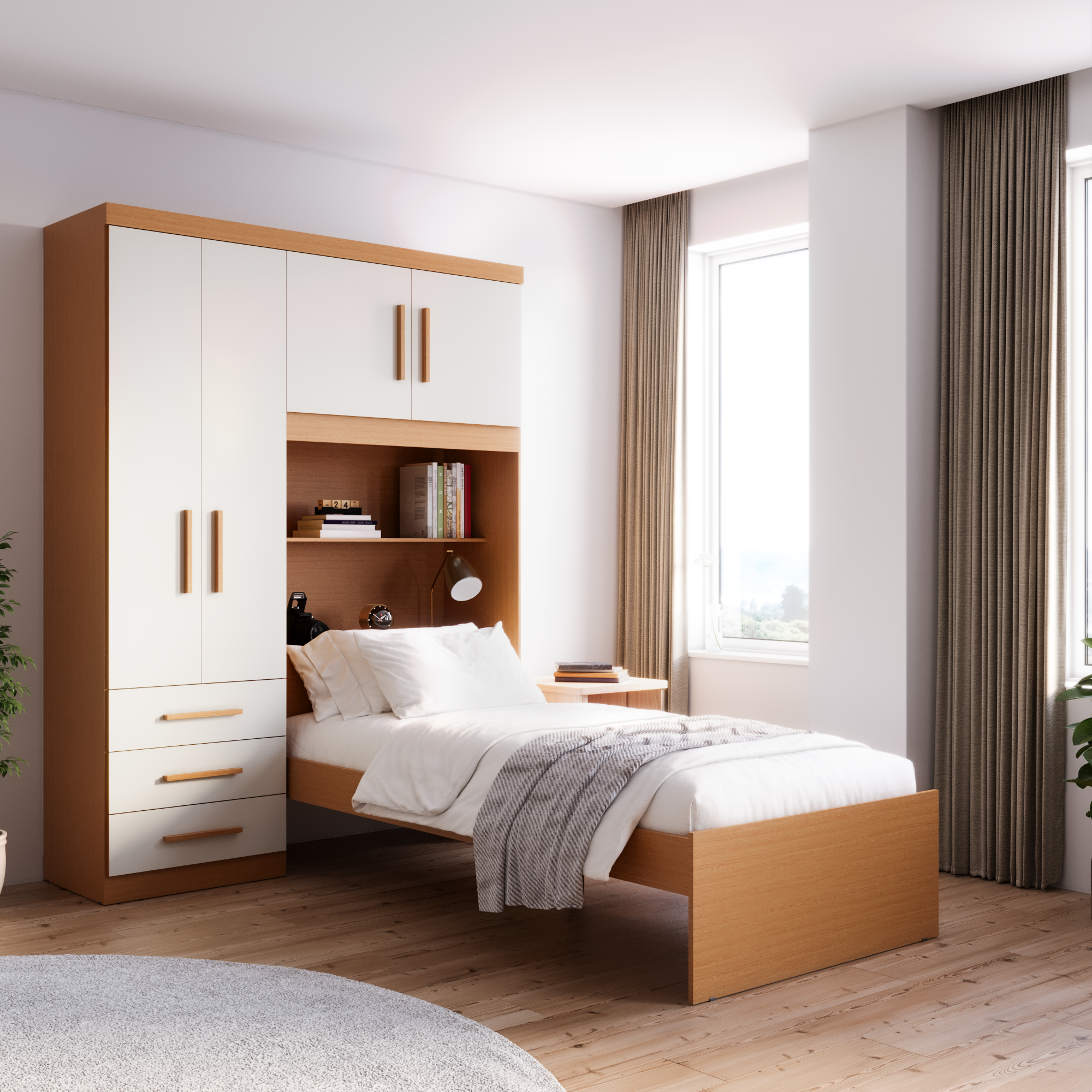 Guarda-roupa Solteiro com Cama Solteiro 4 Portas 3 Gavetas Advantage