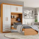 Ver imagem 1 de Guarda-Roupa Solteiro com Cama Solteiro 4 Portas 3 Gavetas Advantage Marrom/Freijó Wood/Off-White