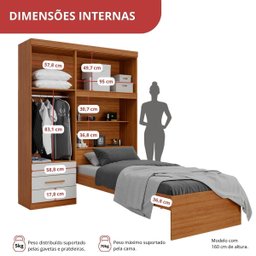 Guarda-Roupa Solteiro com Cama Solteiro 4 Portas 3 Gavetas Advantage Marrom/Freijó Wood/Off-White - 5 Guarda-Roupa Solteiro com Cama Solteiro 4 Portas 3 Gavetas Advantage Marrom/Freijó Wood/Off-White - 5
