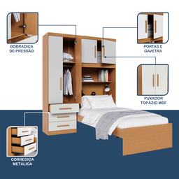 Guarda-roupa Solteiro com Cama Solteiro 4 Portas 3 Gavetas Advantage - 6