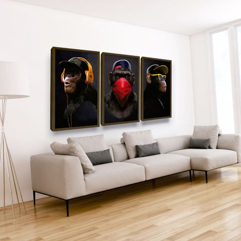 Quadro Gangue Dos Macacos Grande com Moldura
