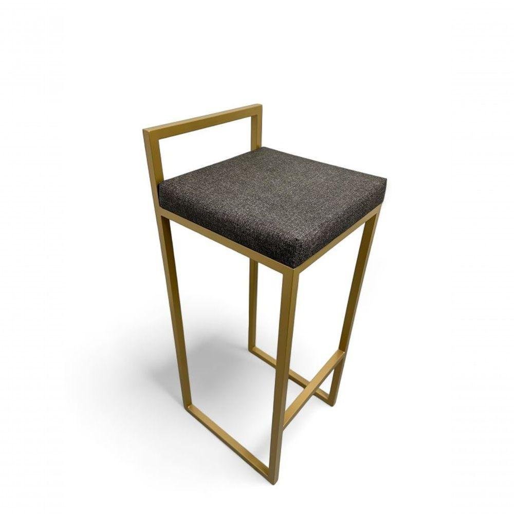 Banqueta Quadro com Encosto Estofada Metalon Dourado Cinza - 65cm - 1