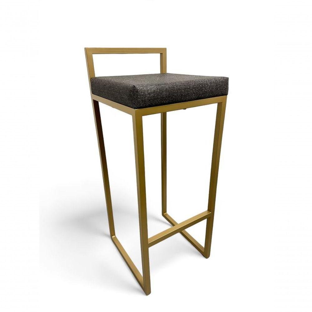 Banqueta Quadro com Encosto Estofada Metalon Dourado Cinza - 65cm - 2