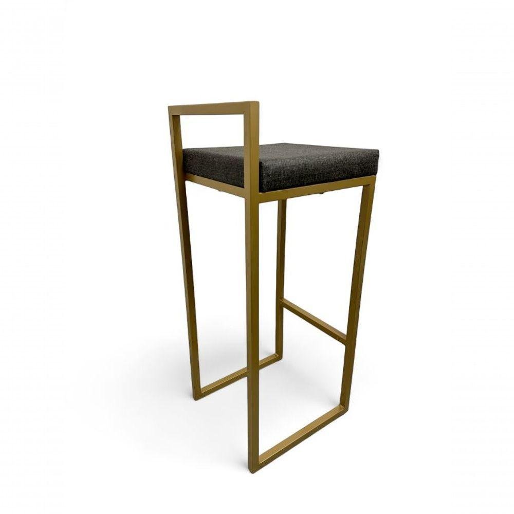 Banqueta Quadro com Encosto Estofada Metalon Dourado Cinza - 65cm - 5