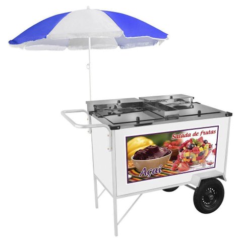Carrinho 2 em 1 Cefaz Salada de Frutas e Açaí Luxo Branco Rodas Pneumáticas e Guarda Sol Bl18p/gs