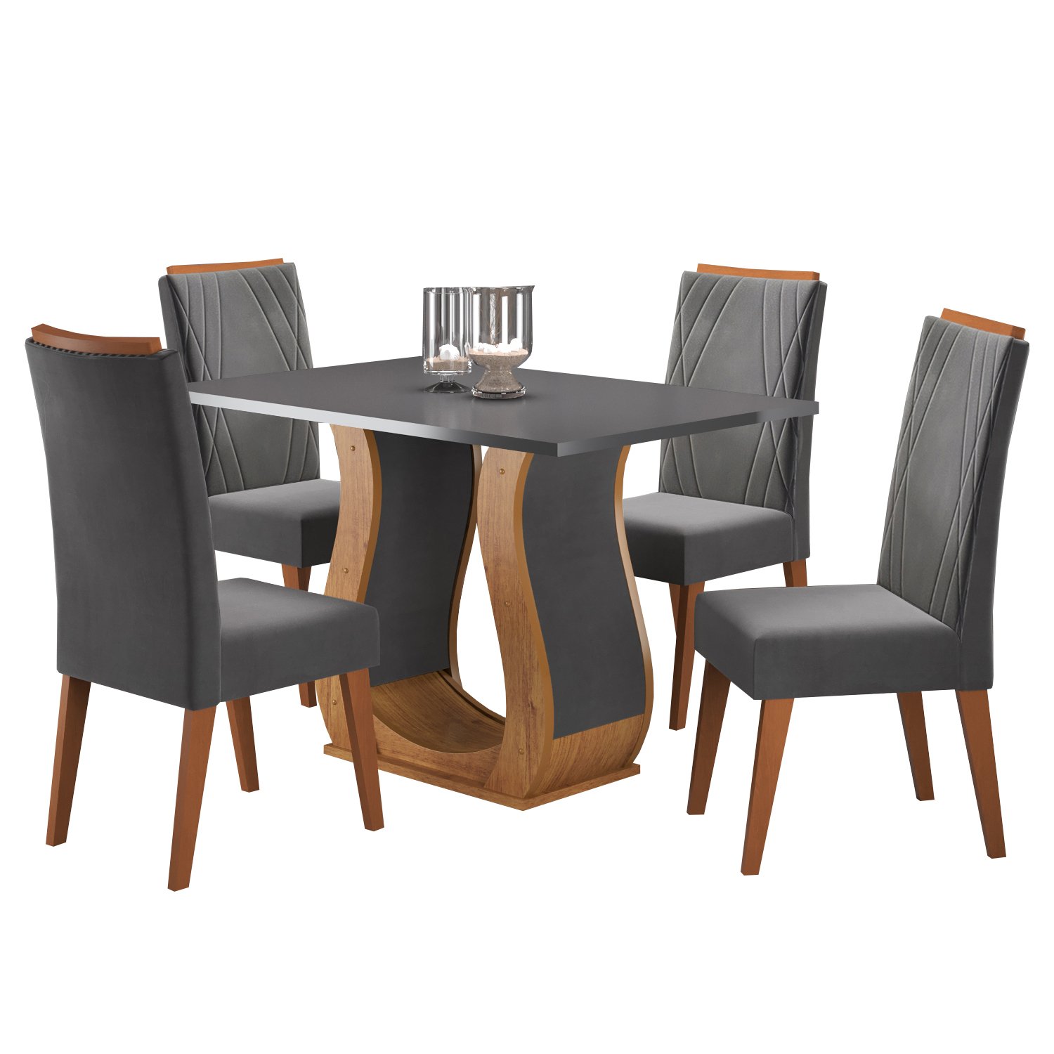 Mesa de Jantar Retangular Nubia com 4 Cadeiras Madeira Maciça Vegas  - 2