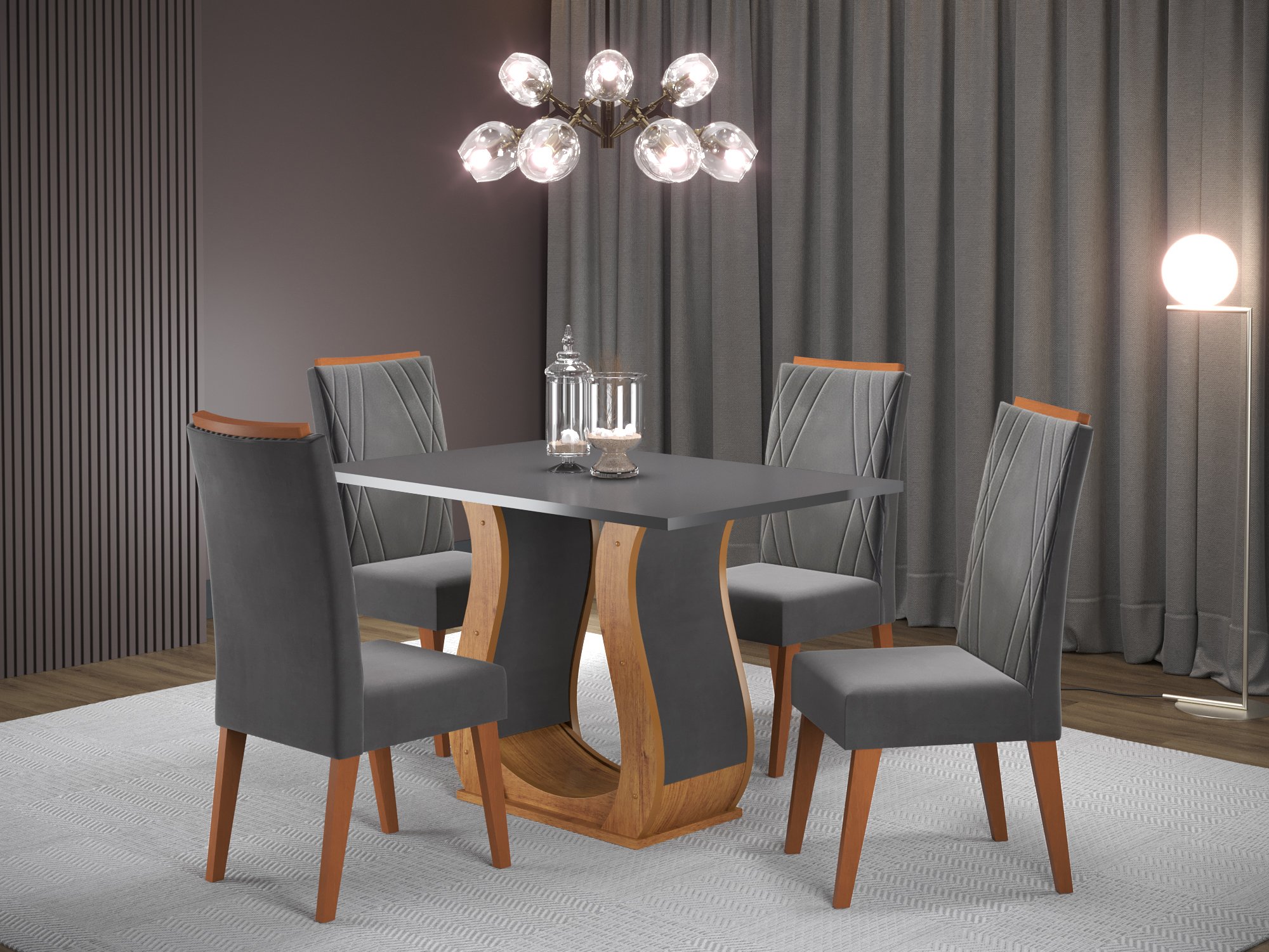 Mesa de Jantar Retangular Nubia com 4 Cadeiras Madeira Maciça Vegas  - 1