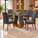 Ver imagem 1 de Conjunto de Mesa de Jantar Retangular em Madeira Maciça com 4 Cadeiras Nubia Vegas Yescasa Cinza/Me