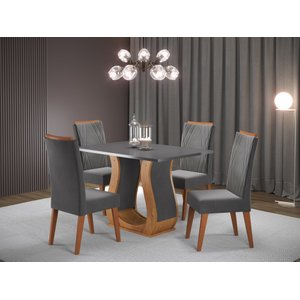 Mesa de Jantar Retangular Nubia com 4 Cadeiras Madeira Maciça Vegas 