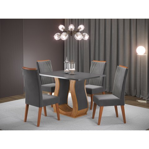 Conjunto de Mesa de Jantar Retangular em Madeira Maciça com 4 Cadeiras Nubia Vegas