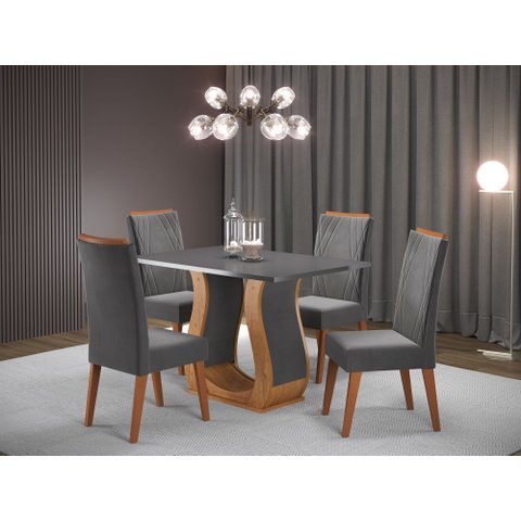 Conjunto de Mesa de Jantar Retangular em Madeira Maciça com 4 Cadeiras Nubia Vegas Yescasa Cinza/Mel
